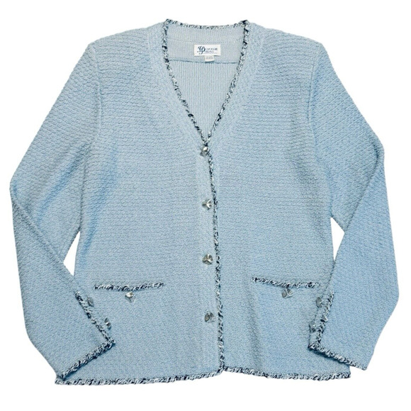 Vintage Dunollie Looms Elegant Blue Cardigan Silver Buttons Granny Sz Medium - Picture 7 of 7